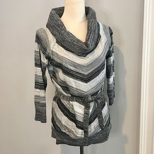 AB Studio Chevron Striped Cowl Neck Sweater with 3/4 Length Sleeves